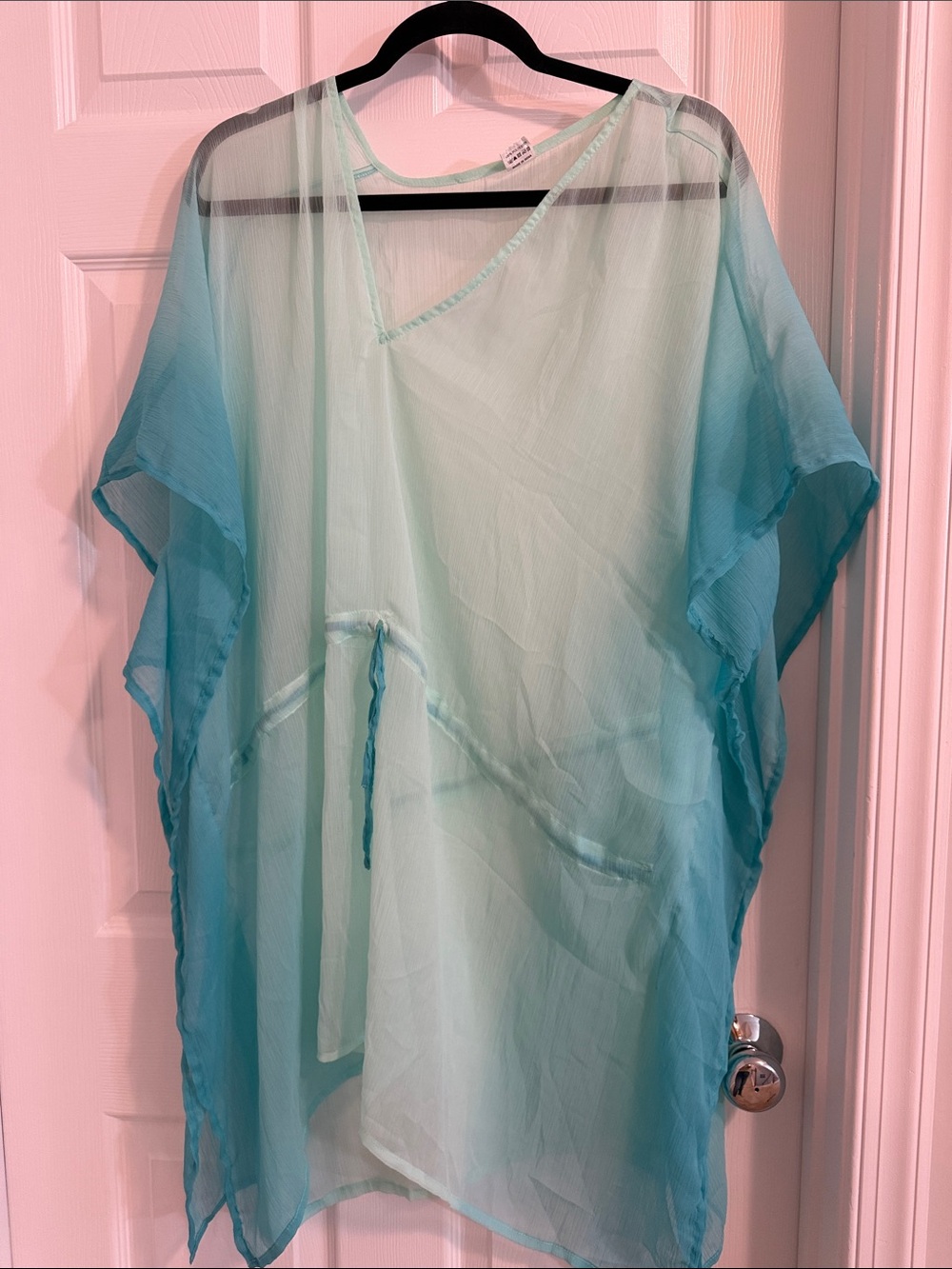 Women’s Sheer Ombre Swim Cover-Up Kaftan - Aqua Teal